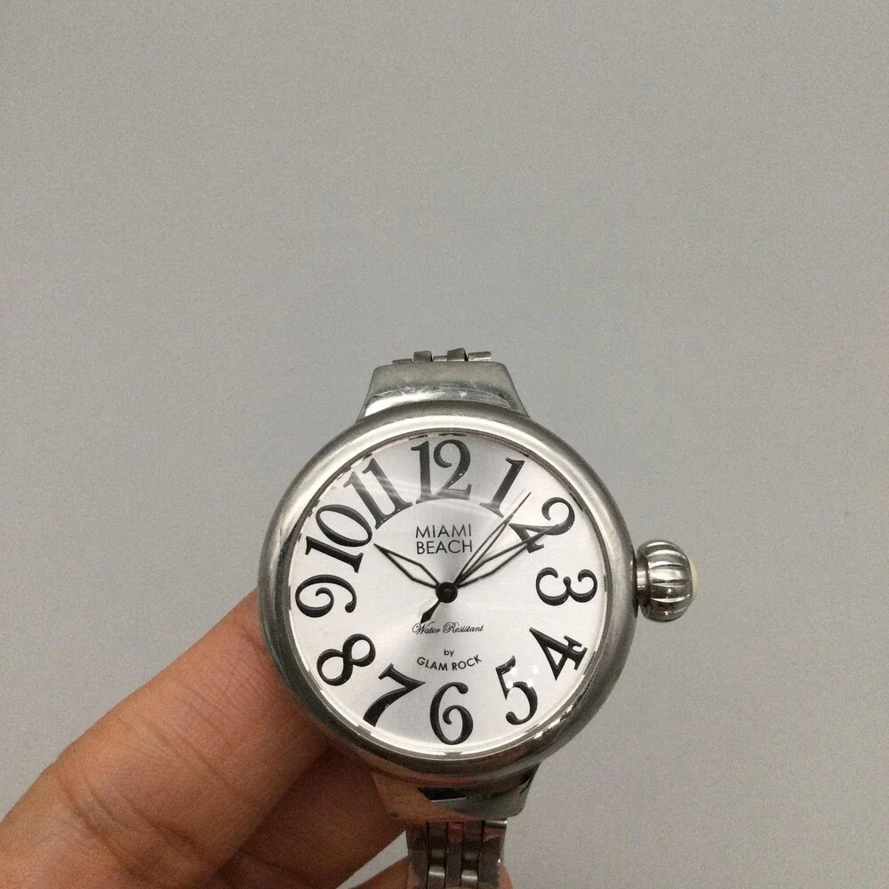 Miami Beach Womens Watch 35mm Silver Tone Stainless Glam Rock New Battery 6.5